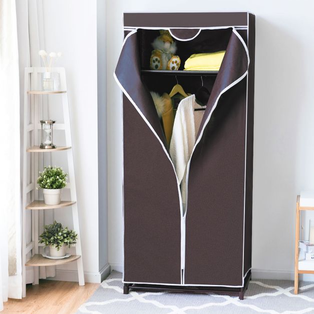 Kleiderschrank Stoffschrank mit Kleiderstange 75 x 50 x 170 cm, braun