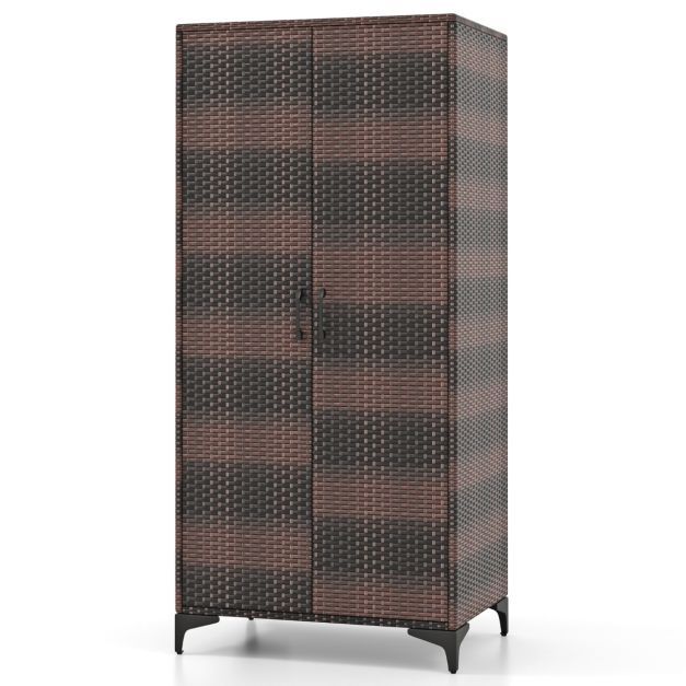 Kleiderschrank aus PE-Rattan mit 2 Türen, braun