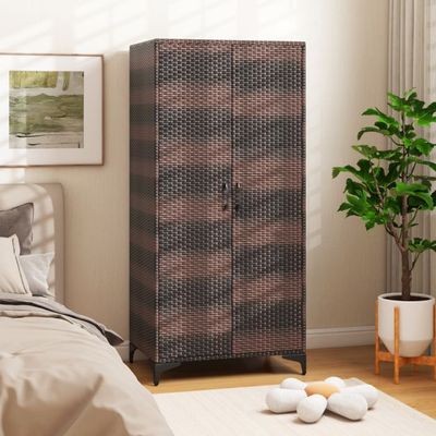 Kleiderschrank aus PE-Rattan mit 2 Türen, braun