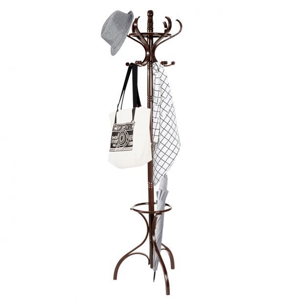 Garderobenständer Kleiderständer Garderobe mit 12 Haken Braun