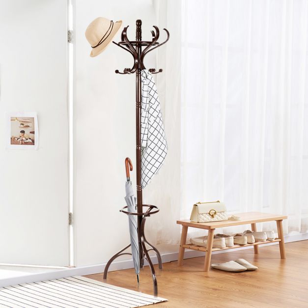 Garderobenständer Kleiderständer Garderobe mit 12 Haken Braun