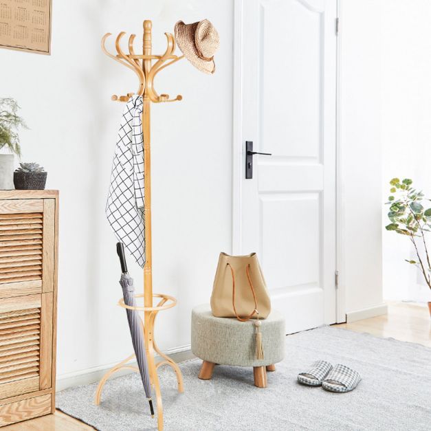 Garderobenständer Kleiderständer Garderobe mit 12 Haken Natur