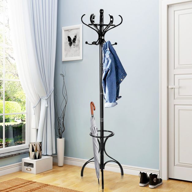 Garderobenständer Kleiderständer Garderobe mit 12 Haken Schwarz
