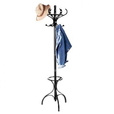 Garderobenständer Kleiderständer Garderobe mit 12 Haken Schwarz