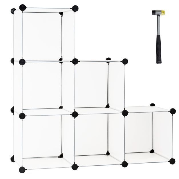 Steckregal aus 6 Würfel DIY Würfelregal stapelbar aus Kunststoff Regalsystem Stufenregal Weiss