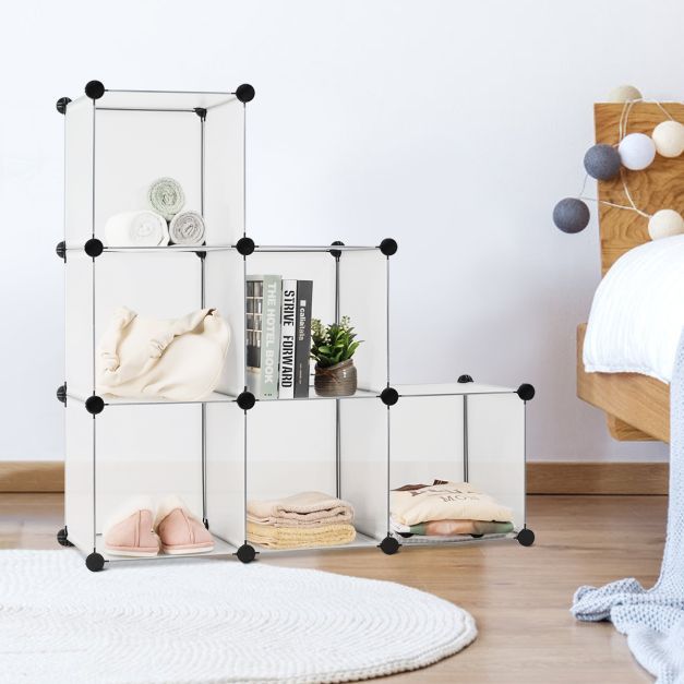 Steckregal aus 6 Würfel DIY Würfelregal stapelbar aus Kunststoff Regalsystem Stufenregal Weiss