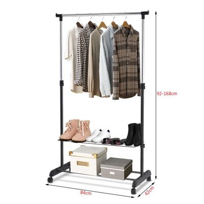 Verstellbarer Kleiderständer mit Rädern und Schuhregalen für Schlafzimmergarderobe Schwarz