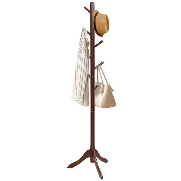 Garderobenständer mit 8 Haken Kleiderständer aus Holz höhenverstellbar 175 cm Braun
