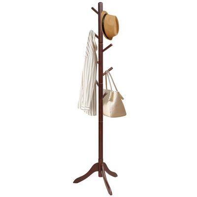 Garderobenständer mit 8 Haken Kleiderständer aus Holz höhenverstellbar 175 cm Braun