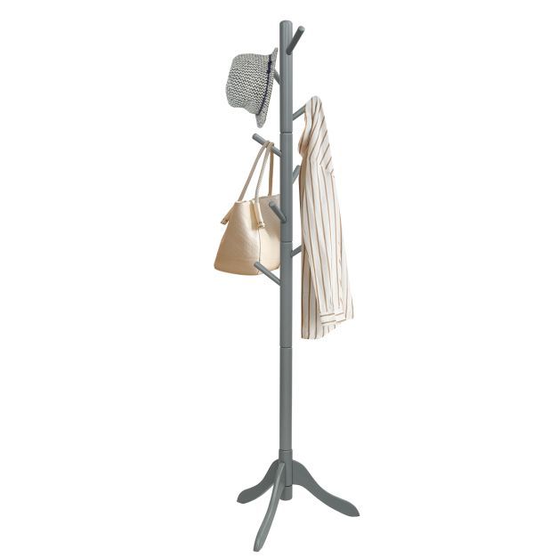 Garderobenständer mit 8 Haken Kleiderständer aus Holz höhenverstellbar 175 cm Grau