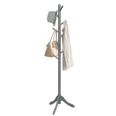 Garderobenständer mit 8 Haken Kleiderständer aus Holz höhenverstellbar 175 cm Grau