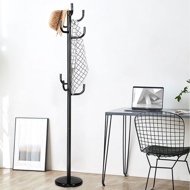 Garderobenständer mit 8 Haken Jackenständer aus Metall Schwarz 38 x 175 cm
