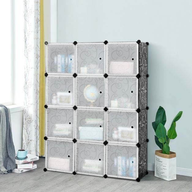 12 Würfel Steckregal DIY Würfelregal stapelbar aus Kunststoff Regalsystem Stufenregal Modula Schwarz