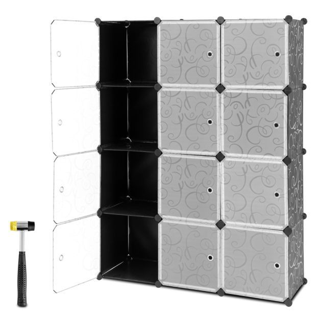12 Würfel Steckregal DIY Würfelregal stapelbar aus Kunststoff Regalsystem Stufenregal Modula Schwarz