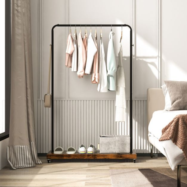 Kleiderständer auf Rollen mobile Garderobe im industriellen Rohrstil Mantelständer mit stabilem Metallrahmen