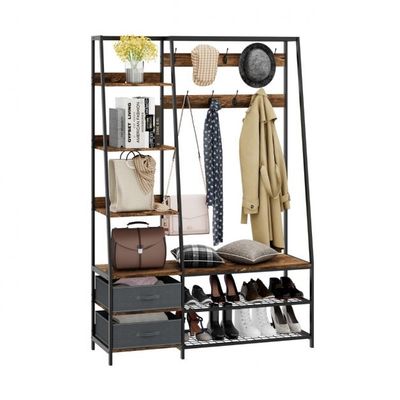 Industrielle Garderobe mit Schuhbank für den Eingangsbereich 122x40x180 cm Rustikales Braun