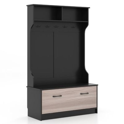 Garderobenschrank mit Sitzbank &amp; Schuhschrank, Garderobe Flurgarderobe 100 x 40 x 160 cm Schwarz