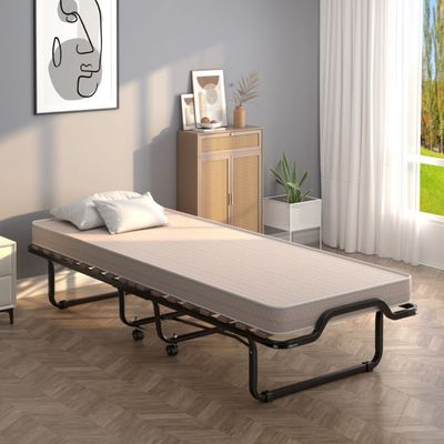 80 x 200 cm Klappbares Gästebett Faltbares Faltbett mit Matratze aus Rückstellschaum, beige