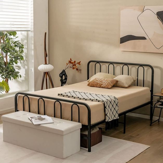 EMODA Metall-Bettgestell Full Size – 40,6 Cm Hoch, Plattformbett Ohne Boxspring, Mit Lamellen, Max. 544 Kg, Schwarz
