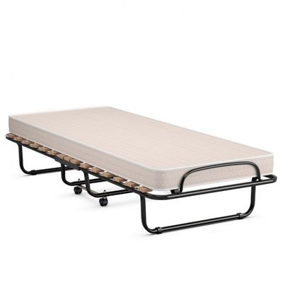 190 x 80 x 33 cm Klappbett mit Matratze trag- und rollbares Gästebett Beige