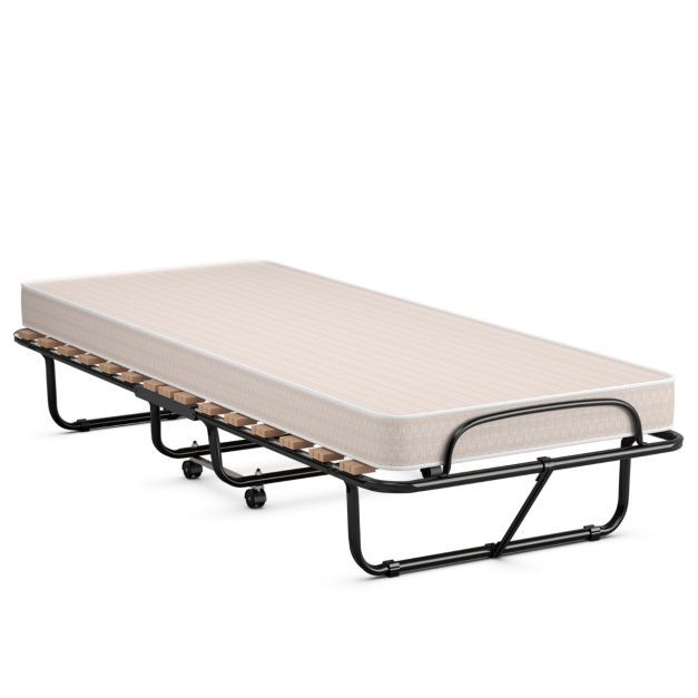 Tragbares Gästebett auf Rollen mit Memory Schaum Matratze 80 x 190 x 33 cm Hellbeige