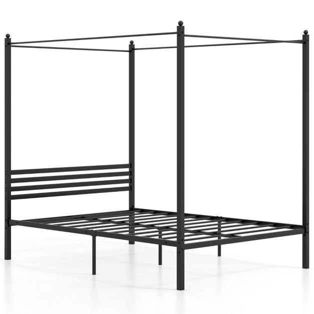 140 x 200 cm Himmelbett Bettgestell mit Lattenrost Doppelbett Schwarz