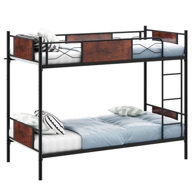 2-in-1 Umbaubares Doppelstockbett aus Metall mit Leiter &amp; Kippschutz Etagenbett 190 x 90 cm