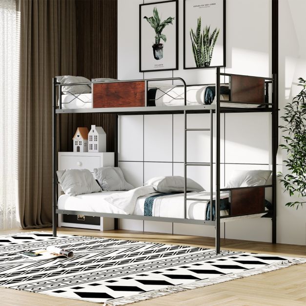 2-in-1 Umbaubares Doppelstockbett aus Metall mit Leiter & Kippschutz Etagenbett 190 x 90 cm