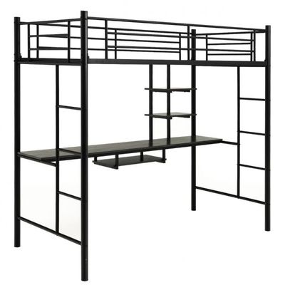 Etagenbettgestell Hochbett aus Metall mit Schreibtisch Leitern und Geländer Schwarz