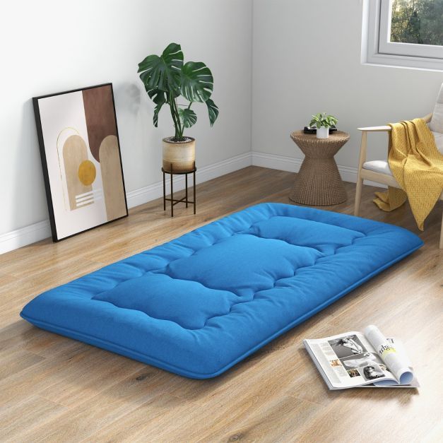 Japanische Futon Matratze mit Waschbarem Bezug &amp; Tragetasche Tatami-Matte blau 90 x 200 cm