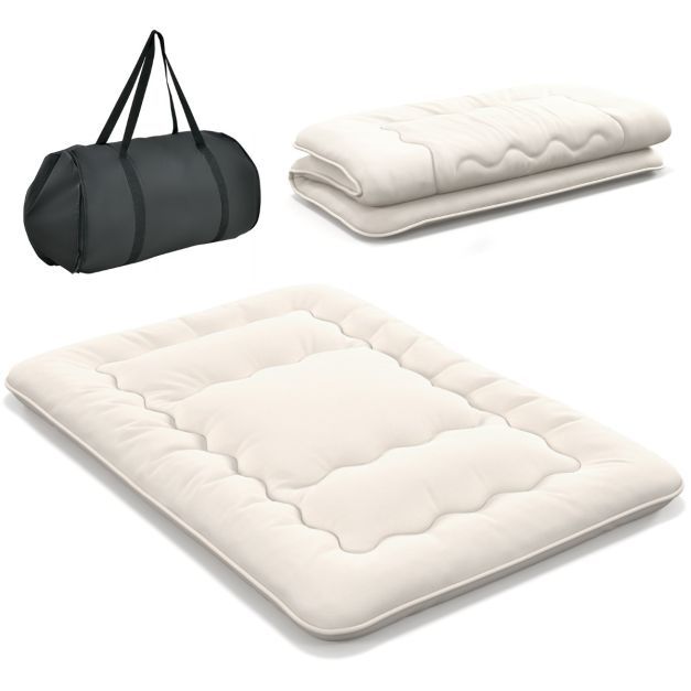 Japanische Futon Matratze mit Waschbarem Bezug &amp; Tragetasche Tatami-Matte 140 x 200 cm beige