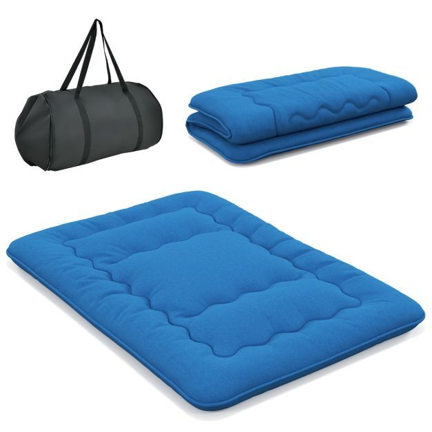 Japanische Futon Matratze mit Waschbarem Bezug &amp; Tragetasche Tatami-Matte 140 x 200 cm blau