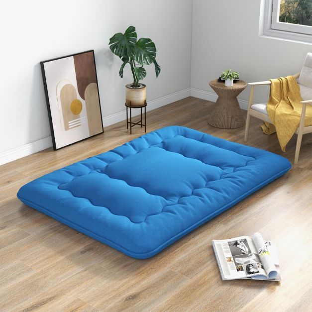 Japanische Futon Matratze mit Waschbarem Bezug &amp; Tragetasche Tatami-Matte 140 x 200 cm blau