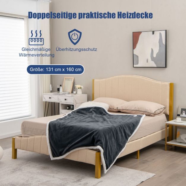 Heizdecke 9 Heizstufen 20-46℃ Beheizbare Wolle Decke 9H Timer 163 x 128 cm Grau