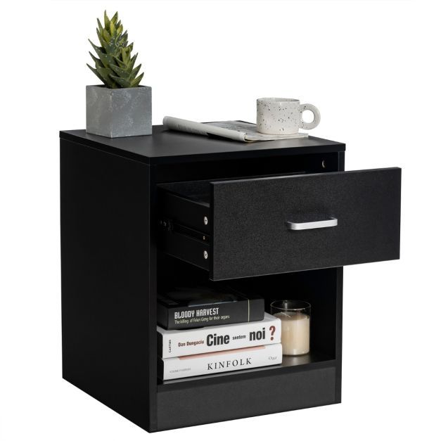Nachttisch Beistelltisch mit Schublade 45 x 42,5 x 55 cm Schwarz