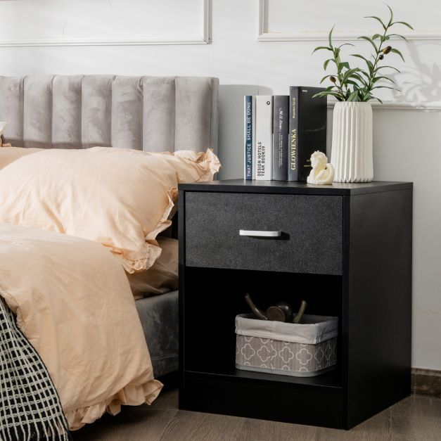 Nachttisch Beistelltisch mit Schublade 45 x 42,5 x 55 cm Schwarz