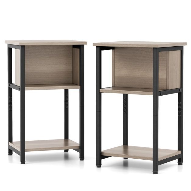 2er Set Nachttisch mit Ablage, Beistelltisch Sofatisch 34 x 30 x 58,5 cm