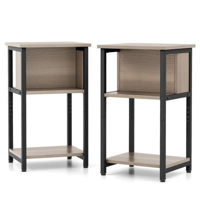 2er Set Nachttisch mit Ablage, Beistelltisch Sofatisch 34 x 30 x 58,5 cm