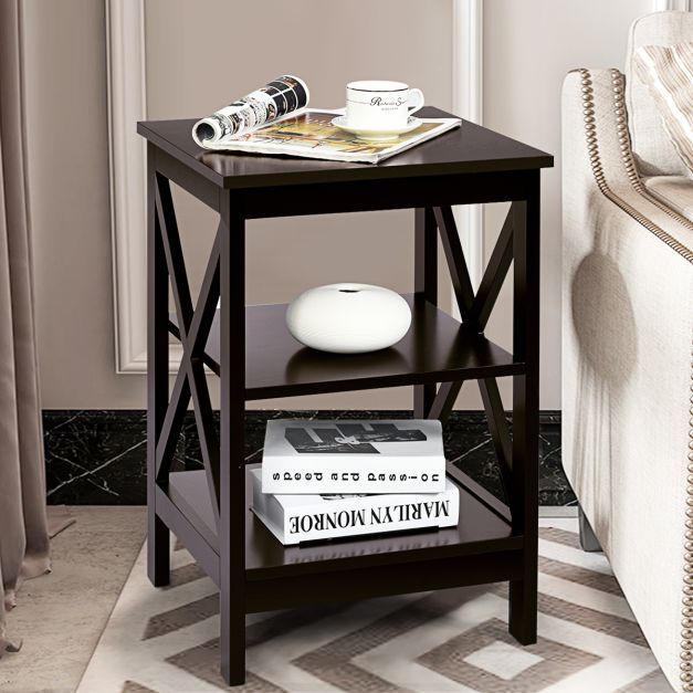 Beistelltisch 3 Ebenen Sofatisch Quadratisch Nachttisch fürs Bett 40 x 40 x 61 cm Kaffee