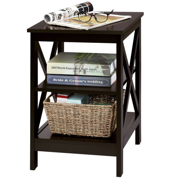 Beistelltisch 3 Ebenen Sofatisch Quadratisch Nachttisch fürs Bett 40 x 40 x 61 cm Kaffee