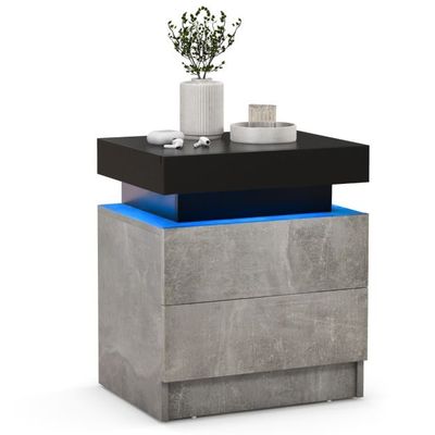 Nachttisch mit LED-Leuchten &amp; 2 Schubladen &amp; Fernbedienung Nachtschrank 45 x 35 x 52cm Grau