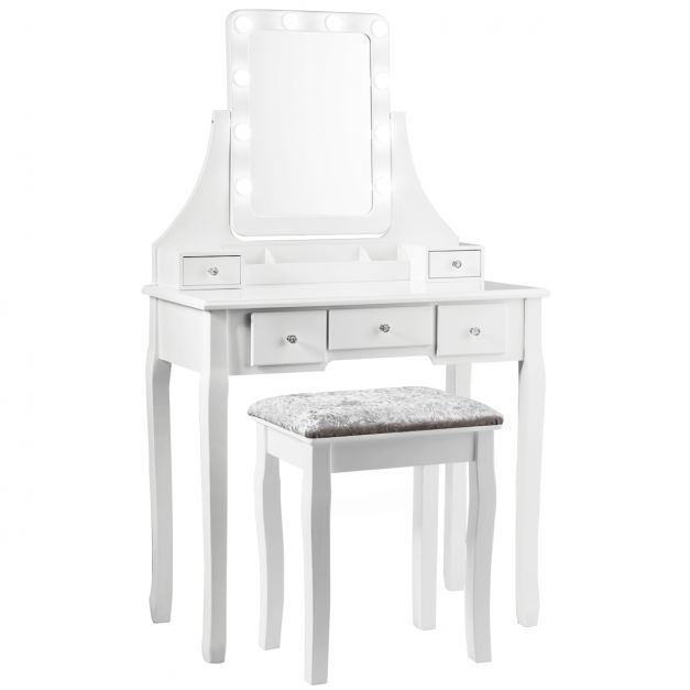 Schminktisch-Set mit rechteckigem Spiegel und Hocker 80 x 40 x 135,5 cm Weiss