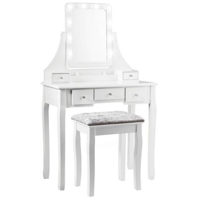 Schminktisch-Set mit rechteckigem Spiegel und Hocker 80 x 40 x 135,5 cm Weiss