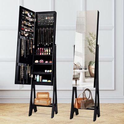 2 in 1 Schmuckschrank Standspiegel mit 12 LEDs Abschliessbarer Spiegelschrank, schwarz