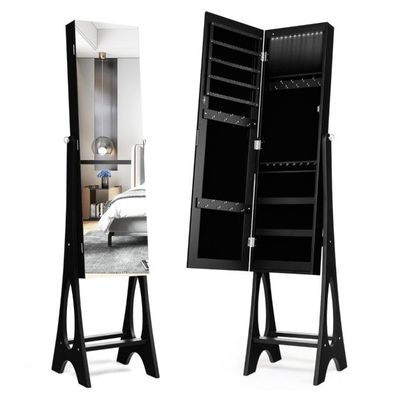 2 in 1 Schmuckschrank Standspiegel mit 12 LEDs Abschliessbarer Spiegelschrank, schwarz