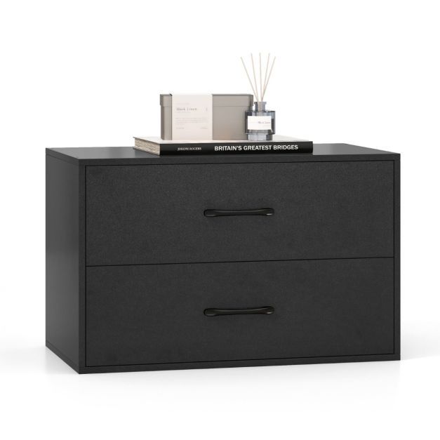 Kommode mit 2 Schubladen Schubladenschrank stapelbar Sideboard aus Holz 60 x 34 x 38 cm Schwarz