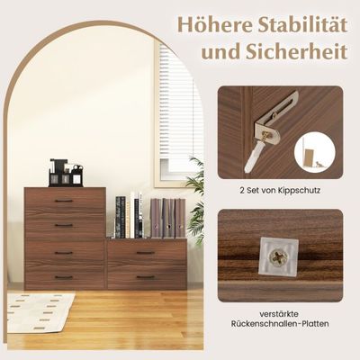 Kommode mit 2 Schubladen Schubladenschrank stapelbar Sideboard aus Holz 60 x 34 x 38 cm Baumnuss