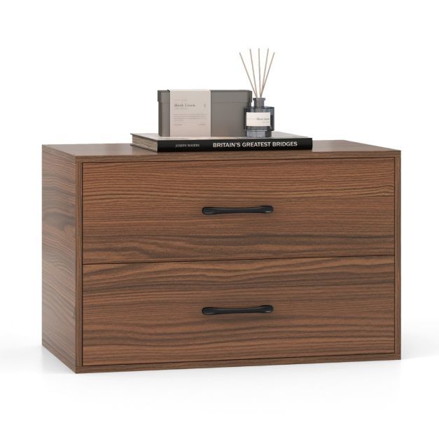 Kommode mit 2 Schubladen Schubladenschrank stapelbar Sideboard aus Holz 60 x 34 x 38 cm Baumnuss