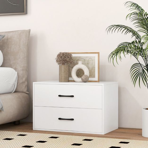 Kommode mit 2 Schubladen Schubladenschrank stapelbar Sideboard aus Holz 60 x 34 x 38 cm weiss