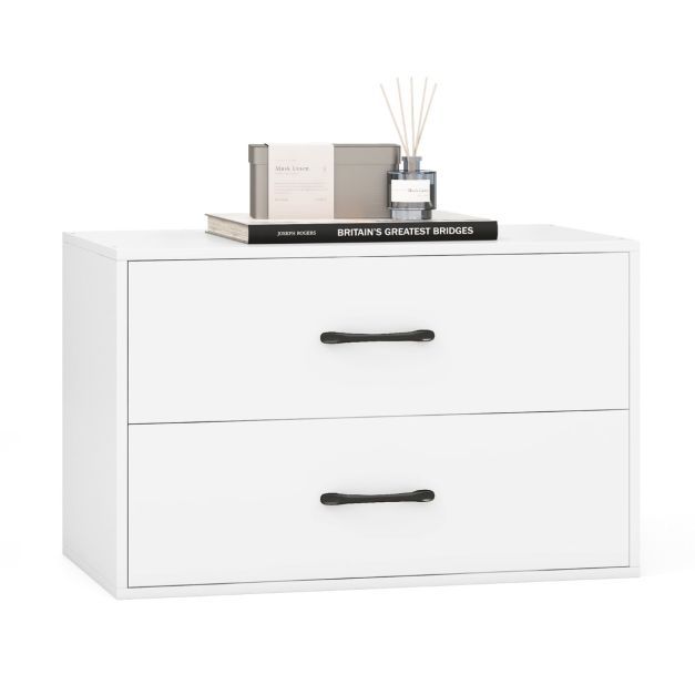 Kommode mit 2 Schubladen Schubladenschrank stapelbar Sideboard aus Holz 60 x 34 x 38 cm weiss